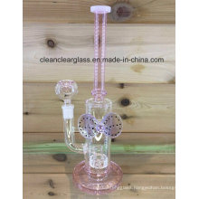 Manufacturer of Pink Glass Water Pipe Smoking Pipe Lady Pipe with Tyre Perc and Bowknot